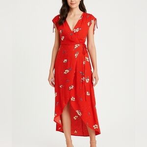 NWT Lovestitch Red Floral Maxi Wrap Dress
